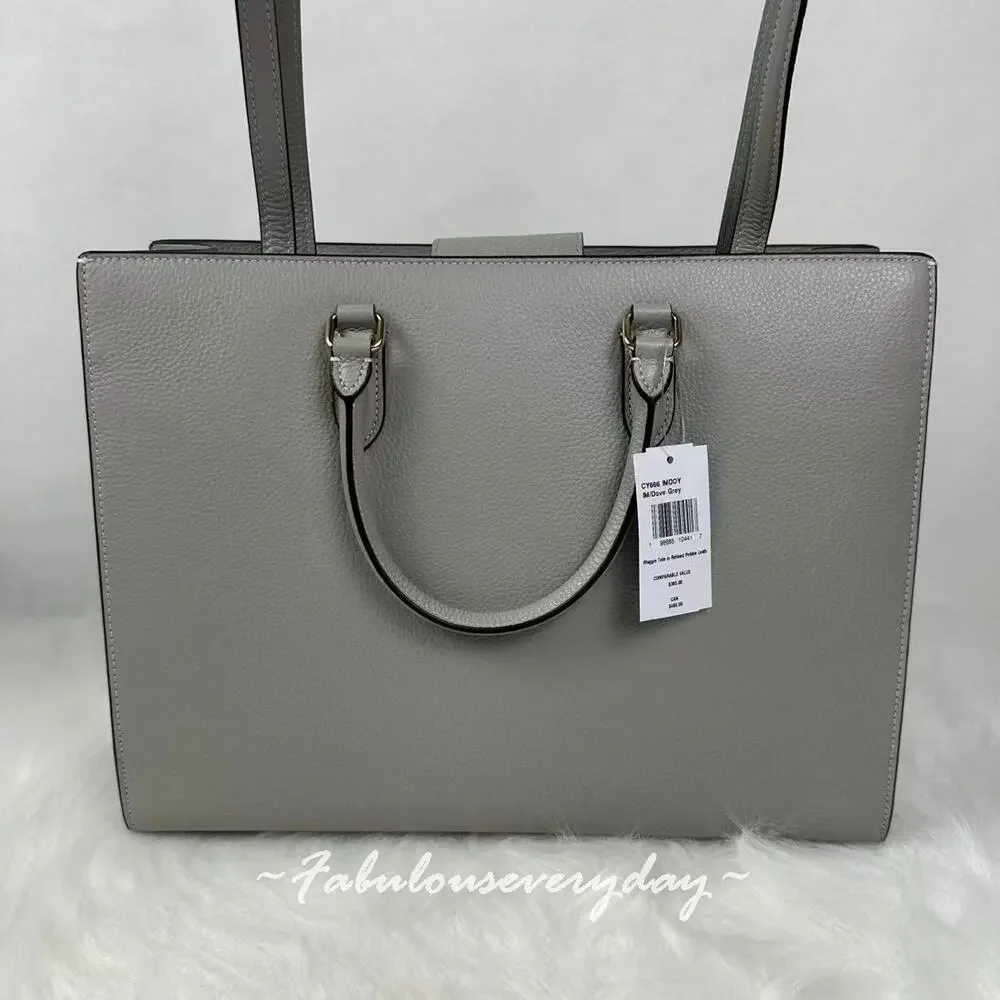 Coach Maggie Tote Shoulder Bag In Pebble Leather/Gold/Dove Grey CY666 NWT